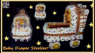 Diy Baby Diaper Stroller  Baby Stroller Cake  Baby Shower Gift Stroller [upl. by Ecirtaeb]