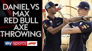 Daniel Ricciardo vs Max Verstappen  Red Bull Axe Throwing Showdown 😲 [upl. by Esyle]