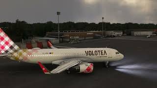 Vol VOLOTEA avec météo réelle et trafic entre Deauville et Palma de Majorque LFRG LEPA A320 NEO 2K [upl. by Esidarap347]