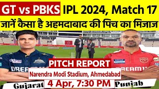 Narendra Modi Stadium Pitch Report Gt Vs Pbks IPL 17th Match Pitch Report  Ahmedabad Pitch Report [upl. by Darius]