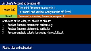 FABM2 Lesson 039  Financial Statements Analysis Horizontal and Vertical with MS Excel [upl. by Eltsyrhc]