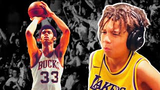 Kid basketball player REACTS to Kareem Abdul Jabbar Highlights [upl. by Oker]