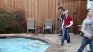 Boy gets thrown in the pool inside a recycle bin [upl. by Ellennoj]