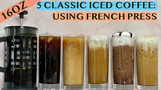 5 EASY COFFEE RECIPES USING FRENCH PRESS AMERICANO LATTE CAPPUCCINO MOCHA CARAMEL MACCHIATO [upl. by Loren81]