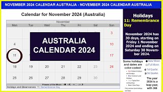 November 2024 Calendar Australia  Australian Public Holidays 2024  Lịch Úc [upl. by Lord]