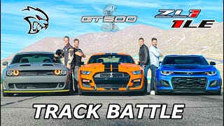 2020 Mustang Shelby GT500 vs Camaro ZL1 1LE vs Hellcat Redeye  DRAG RACE ROLL RACE amp LAP TIMES [upl. by Viviene653]