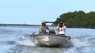 Flamingos in Flamingo  Conchfish 16 homebuilt skiff NEW Tohatsu 30hp [upl. by Asaeret]