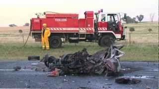 Fatal overtaking collision in Myola near Bendigo 140312 Warning Graphic images [upl. by Albemarle37]