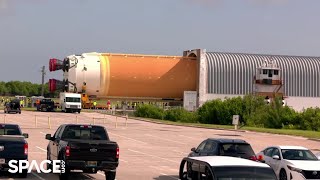 NASAs Artemis 2 moon rocket core stage arrives in Florida See a timelapse [upl. by Barbarese]