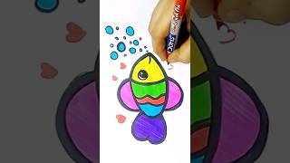 How to draw Cute Rainbow Fish for Kids  Easy step by step Fish drawing [upl. by Ynatsyd66]