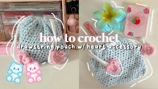 how to crochet drawstring pouch with heart attachment of 🫧 [upl. by Siugram]