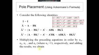 Unit44Pole Placement Using Ackermanns Formula Method [upl. by Ahsito377]