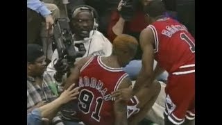 Dennis Rodman kicks cameraman  extended footage  coverage 1997 [upl. by Christyna]