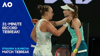 The Longest Singles Tiebreak in Grand Slam History  Rybakina v Blinkova  Australian Open 2024 [upl. by Inilahs]