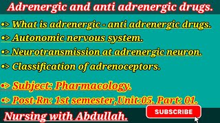 Adrenergic and anti adrenergic drugs in Urdu PostRn 1st Unit5part1  pharmacology [upl. by Laban727]