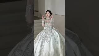 Off the shoulder satin wedding dress with crystal beaded for sale [upl. by Arick]