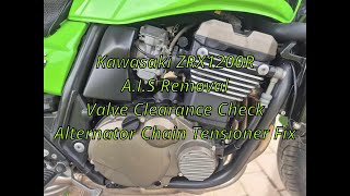 Kawasaki ZRX1200R Valve clearance check AIS removal Alternator tensioner fix [upl. by Kelby]