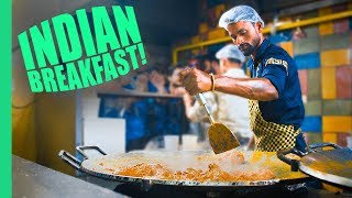 Best Breakfast in Delhi India STUPID Good Indian Street Food Tour in Old Delhi and New Delhi [upl. by Oinolopa]