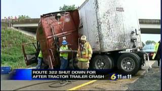 Tractortrailer accident closes Route 322 [upl. by Minne169]