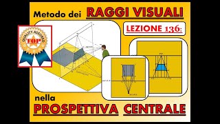 Disegno Tecnico Lez 136  Metodo dei raggi visuali o del taglio nella prospettiva centrale [upl. by Stryker263]