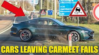 Cars Leaving Carmeets  BEST OF FAILS CLOSE CALLS ALMOST CRASHES BMW M Audi RS Mustang AMG Etc [upl. by Malinde73]