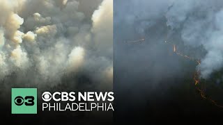 Drought dry leaves fuel two wildfires in New Jersey [upl. by Palestine]