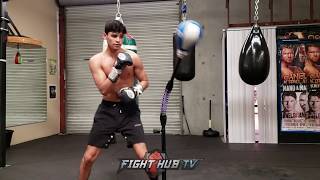 RYAN GARCIA SHOWS OFF IMPRESSIVE DEFENSE ON COBRA BAG  CRACKS IT WITH SPEED amp POWER [upl. by Sandy778]