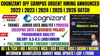 Cognizant Urgent Hiring Announced  OFF Campus Drive For 2026 2025 2024 2023 Batch  Freshers Job [upl. by Ainod147]