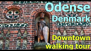 Odense Denmark downtown walking tour Many views with big optical zoom 4K [upl. by Brittany448]