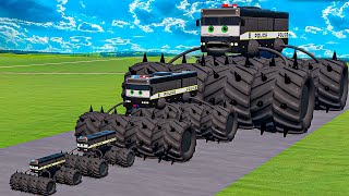 Big amp Small Long Bus Police Lightning McQueen Thorns vs Thomas Trains  BeamNGdrive [upl. by Holsworth]