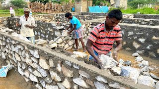 Strongest Foundation ConstructionStone Masonry Basement Wall Build with Natural StoneampCementmixer [upl. by Oflodor]