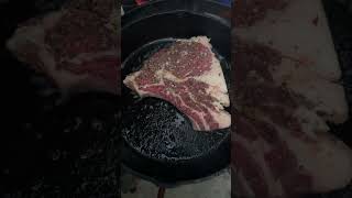 Searing rib eye in bacon grease [upl. by Talanta]