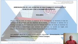 ARMONIZACIÓN DE LAS LICENCIAS DE MANTENIMIENTO AERONÁUTICO VENEZOLANO [upl. by Vinson]