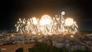 London New Year Fireworks 2024 Test to FWSIM from Google Earth 3D Map [upl. by Yaffit]