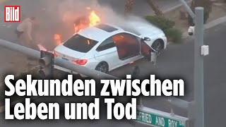 BMW explodiert nach Unfall PolizeiRettung in letzter Sekunde [upl. by Adela]