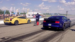 Lamborghini Gallardo vs Ford Mustang GT 50 Supercharged 14 mile drag race [upl. by Oirromed]