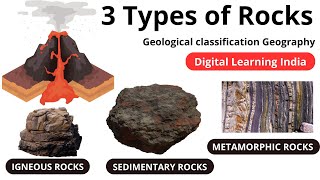 3 Types of Rocks  Igneous Sedimentary Metamorphic rock  Geological classification Geography [upl. by Ilehs843]