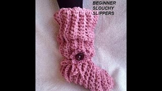 CROCHET PATTERN  Pink Slouchy Slippers Adult sizes Easy Beginner Project [upl. by Alleiram547]