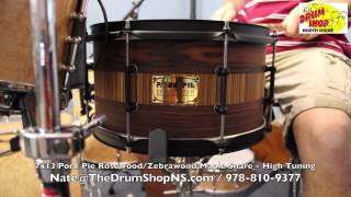 Pork Pie RosewoodZebrawood Snare 7x13  OneofaKind  The Drum Shop North Shore [upl. by Atekan434]