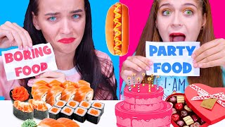 PARTY VS BORRING FOOD ASMR CHALLENGE  EATING SOUNDS LiLiBu [upl. by Illek]