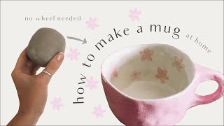 how to make a ceramic mug at home  no wheel needed✨ pottery tutorial for beginners [upl. by Gipson311]