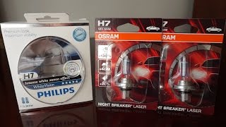 OSRAM Night Breaker LASER vs Philips WhiteVision [upl. by Aveneg903]