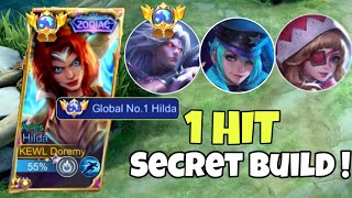 HILDA 1 HIT SECRET BUILD AND EMBLEM HILDA BEST BUILD 2023  HILDAMLBB [upl. by Elleneg]