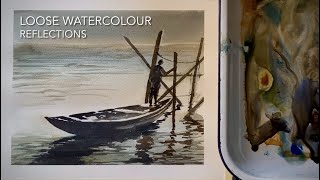 Beginners WATERCOLOR REFLECTIONS Simple Loose Watercolour LANDSCAPE PAINTING Techniques Tutorial [upl. by Ailuy]