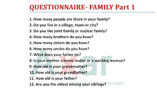 Questionnaire Family Part 1। Discussion Questions। Family Questions। English Practice Questions [upl. by Stevie]