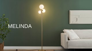 Lampadaire doré trois boules de verre blanc 150 cm  Melinda [upl. by Ialda]