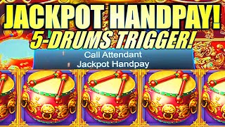 ★JACKPOT HANDPAY★ 5DRUMS TRIGGER DANCING DRUMS Slot Machine LIGHT amp WONDER [upl. by Kolodgie]