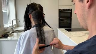 One Length Haircut Tutorial Lockdown 2020 [upl. by Anilys747]