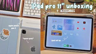 📦m2 ipad pro 11quot unboxing  apple pencil 2nd gen accessories amp setting up🍏🪐 [upl. by Kolva544]