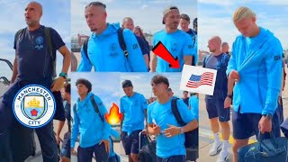 MAN CITY 🛫 Heading to 🇺🇸USA tour preseason matches Haaland Grealish Bobb Lewis Ortega And Pep [upl. by Hein]